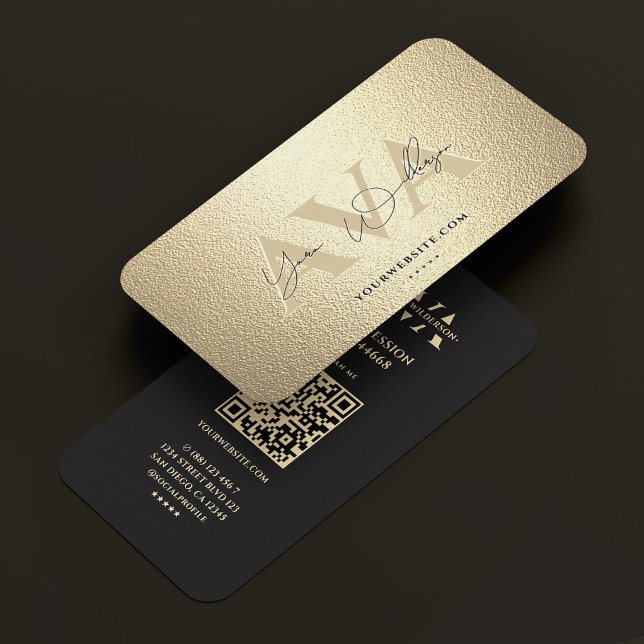Tarjeta De Visita Elegante y moderno Faux Gold Signature (Elegant Modern Professional Black Gold Signature Business Card
)