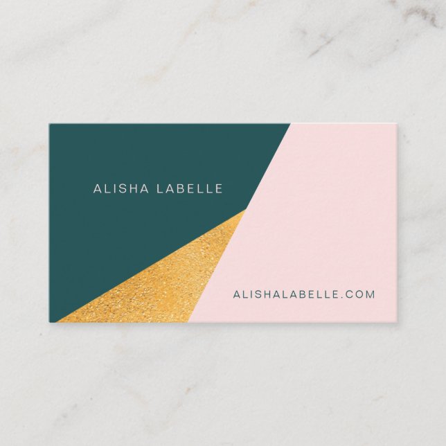 Tarjeta De Visita Elegante y moderno Geométrico Rosa, Verde y Oro (Anverso)