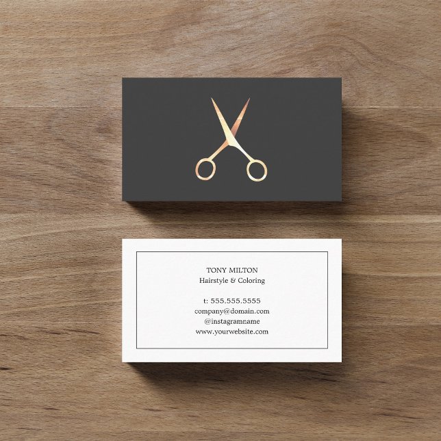 Tarjeta De Visita Elegante y moderno Gris Faux Gold Scissors HairSty (Subido por el creador)