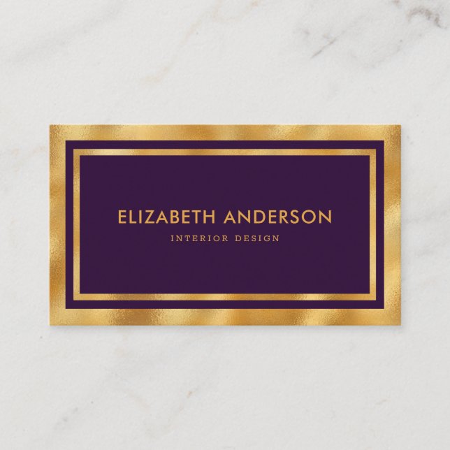 Tarjeta De Visita Elegante y moderno lujo morado y oro (Anverso)
