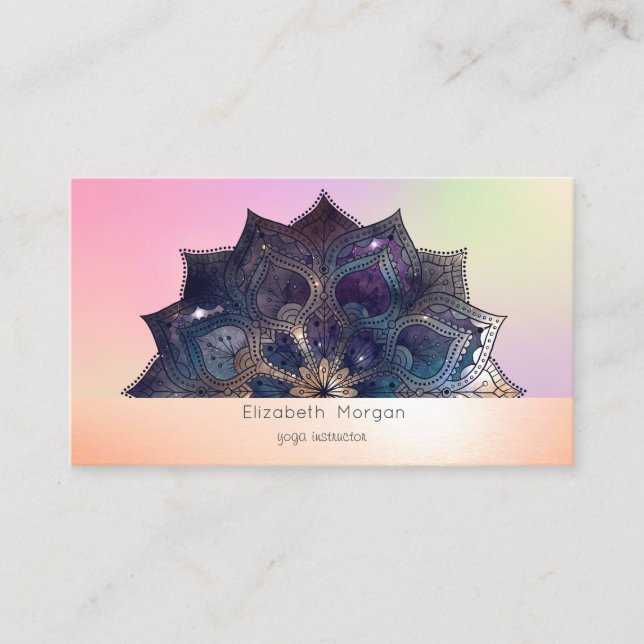 Tarjeta De Visita Elegante y moderno Mandala colorido Holográfico (Anverso)