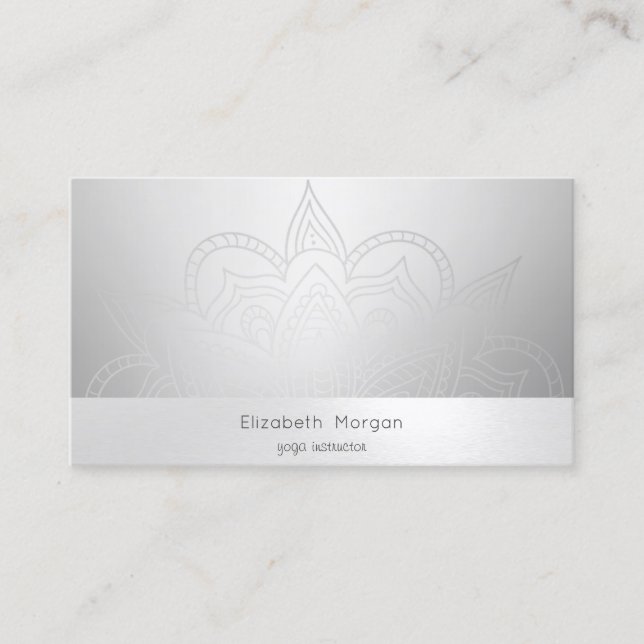 Tarjeta De Visita Elegante y moderno Mandala Plata Luminoso (Anverso)