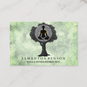 Tarjeta De Visita Elegante y moderno Mandala Yoga Pose Tree Logo Art