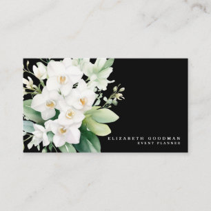 Tarjeta De Visita Elegante y moderno orquídeas blancas negras tarjet
