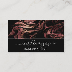 Tarjeta De Visita Elegante y moderno rosa de cobre de mármol negro d