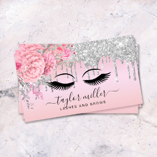 Tarjeta De Visita Elegante y moderno rosa floral dorado pestañas pla