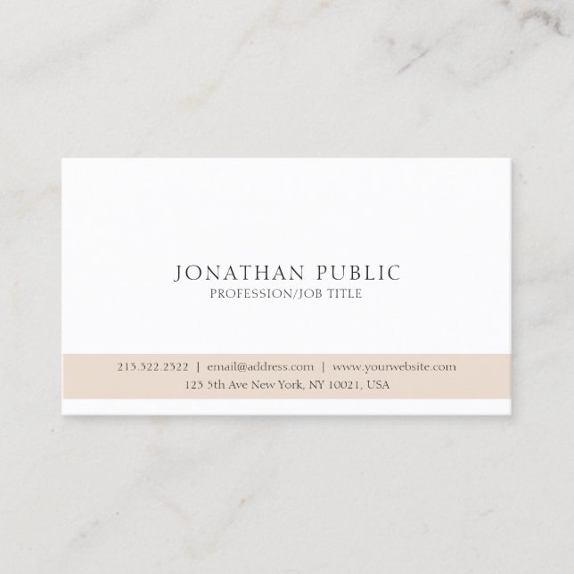 Tarjeta De Visita Elegante y profesional estilo beige blanco (Anverso)