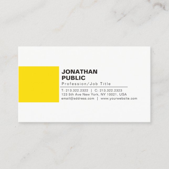 Tarjeta De Visita Elegante y profesional plancha amarilla blanca cre (Anverso)