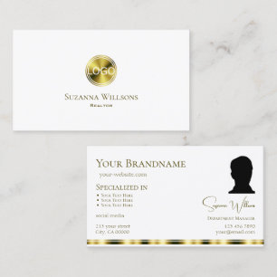 Tarjeta De Visita Elegante y sencillo oro blanco con logotipo y Moda