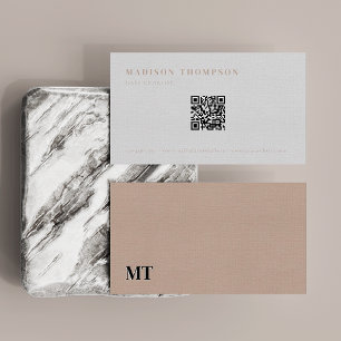 Tarjeta De Visita Elegante y simple Boho Beige Monograma Código QR