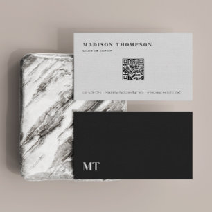Tarjeta De Visita Elegante y simple código QR en monograma gris oscu