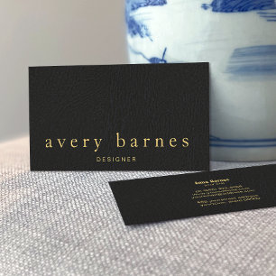 Tarjeta De Visita Elegante y simple cuero negro luce profesional
