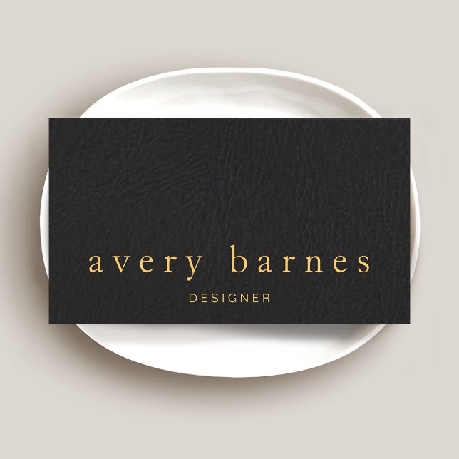 Tarjeta De Visita Elegante y simple cuero negro luce profesional (Subido por el creador)