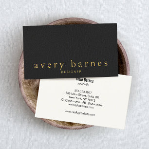 Tarjeta De Visita Elegante y simple cuero negro luce profesional