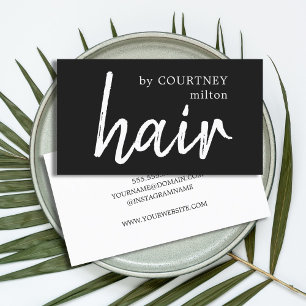Tarjeta De Visita Elegante y simple estilo de cabello blanco negro