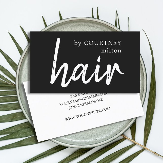 Tarjeta De Visita Elegante y simple estilo de cabello blanco negro (Subido por el creador)