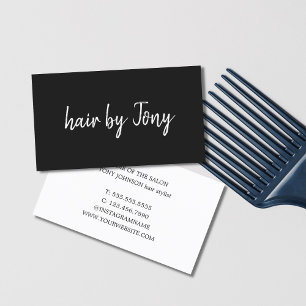 Tarjeta De Visita Elegante y simple estilo de cabello blanco negro