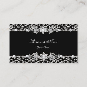 Tarjeta De Visita Elegante y sofisticado diamante negro de plata 2