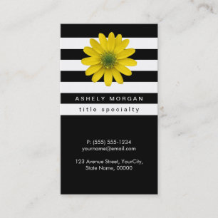 Tarjeta De Visita Elegante Yellow Gerbera Daisy - franjas blancas ne