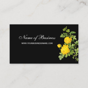Tarjeta De Visita Elegante Yellow Rose Floral Profesional Negro