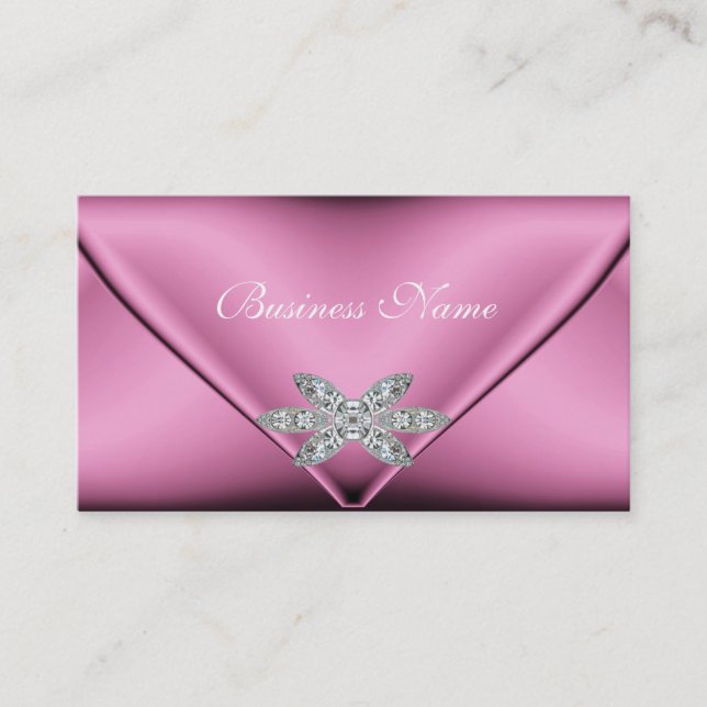 Tarjeta De Visita Elegante yerba de diamantes de plata rosa (Anverso)