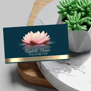 Tarjeta De Visita Elegante Yoga con Franja Dorada de Loto