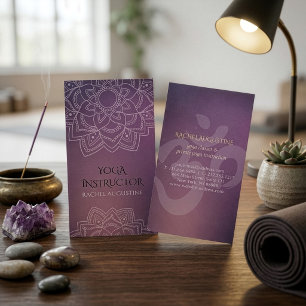 Tarjeta De Visita Elegante Yoga Floral Mandala Símbolo Om Púrpura Gr