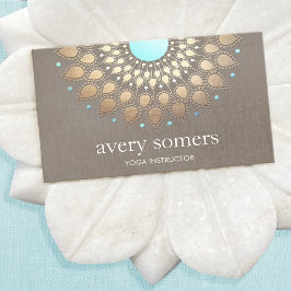 Tarjeta De Visita Elegante Yoga Gold Lotus Mandala Taupe Linen