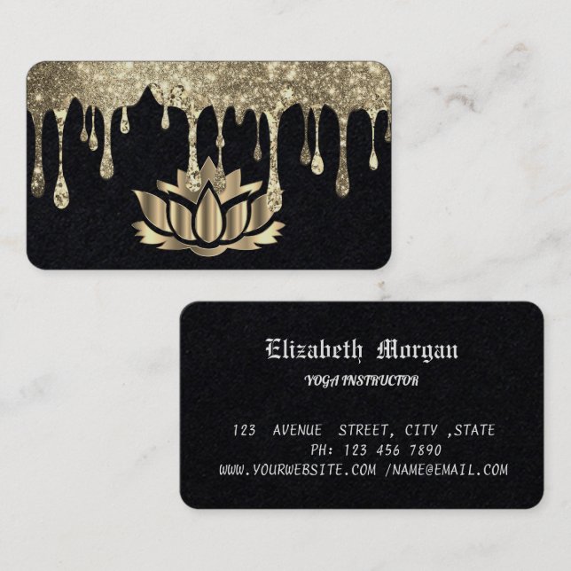 Tarjeta De Visita Elegante Yoga Golden Lotus Flower (Anverso / Reverso)