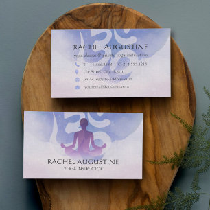 Tarjeta De Visita Elegante Yoga Meditación Pose Símbolo Om Watercolo