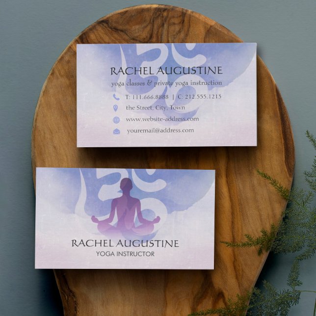 Tarjeta De Visita Elegante Yoga Meditación Pose Símbolo Om Watercolo (Subido por el creador)
