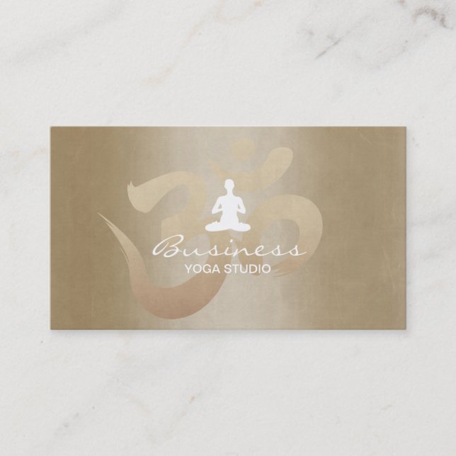 Tarjeta De Visita Elegante Yoga Neutral de Oro y Meditación (Anverso)