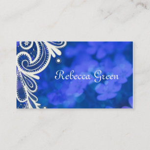 Tarjeta De Visita elegante zafiro moderno encaje azul y blanco