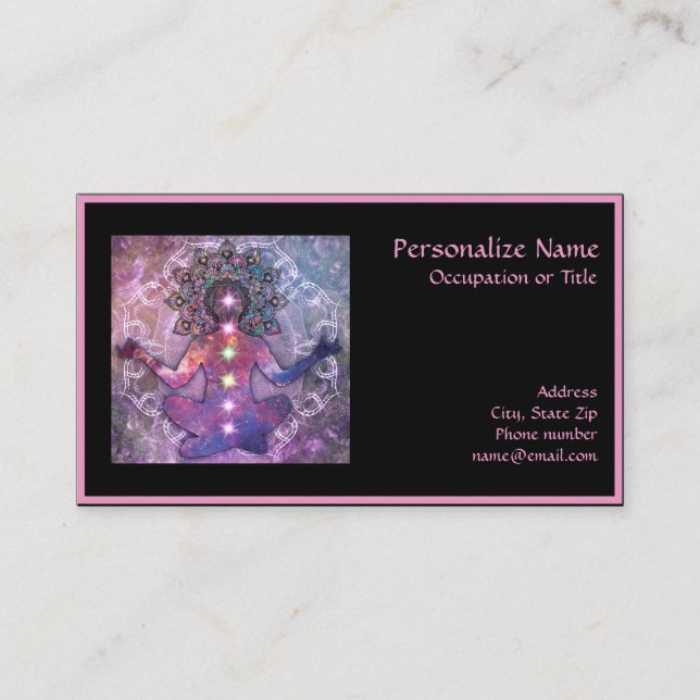 Tarjeta De Visita Elegante Zen Yoga Lotus Meditation Chakra (Anverso)