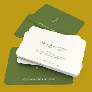 Tarjeta De Visita Elegantemente Simple Guión Monograma Verde Olivo