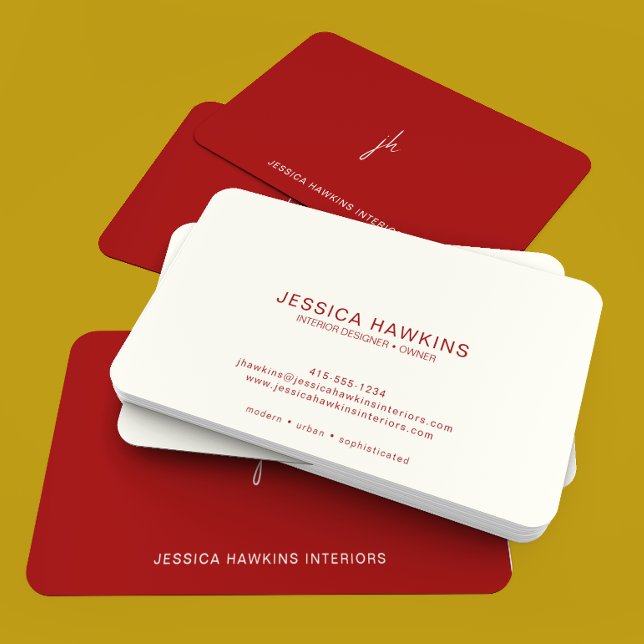Tarjeta De Visita Elegantemente Simple Script Monograma Crimson Red (Subido por el creador)