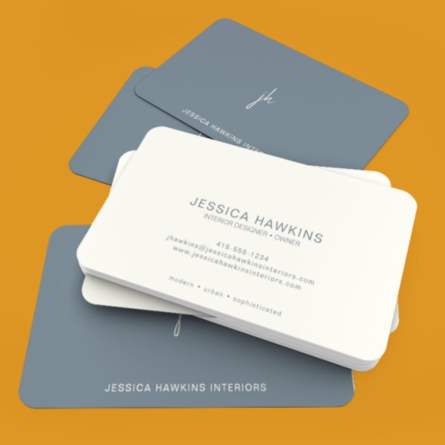 Tarjeta De Visita Elegantemente Simple Script Monograma Dusty Azul (Subido por el creador)