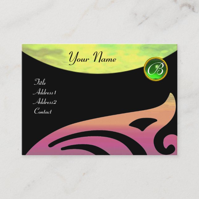 Tarjeta De Visita ELEGANTES ALAS MONOGRAM ,esmeralda verde,rosa amar (Anverso)