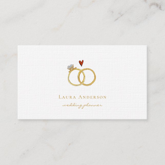 Tarjeta De Visita Elegantes anillos de oro Planner de boda (Anverso)