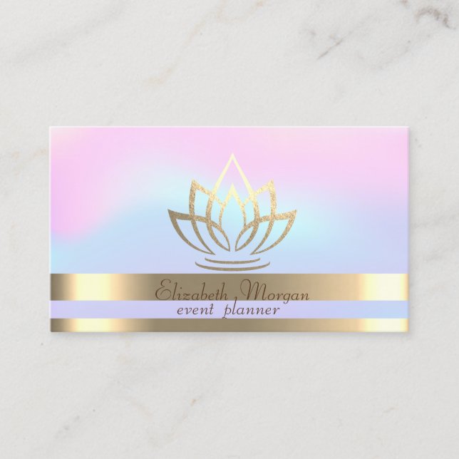 Tarjeta De Visita Elegantes bandas de oro Holográfico Gold Lotus (Anverso)