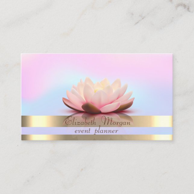 Tarjeta De Visita Elegantes bandas de oro Holográfico Lotus (Anverso)