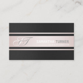 Tarjeta De Visita Elegantes bandas rosadas Black Professional Monogr