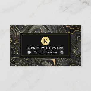 Tarjeta De Visita Elegantes Capas de Geode en Negro y Oro