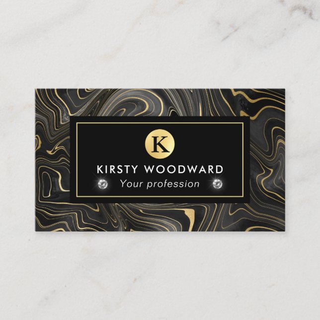 Tarjeta De Visita Elegantes Capas de Geode en Negro y Oro (Anverso)