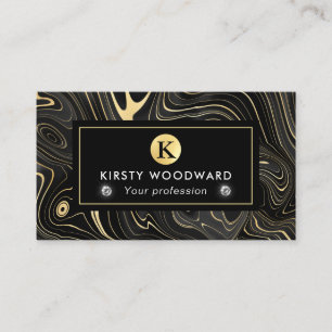 Tarjeta De Visita Elegantes Capas de Geode en Negro y Oro