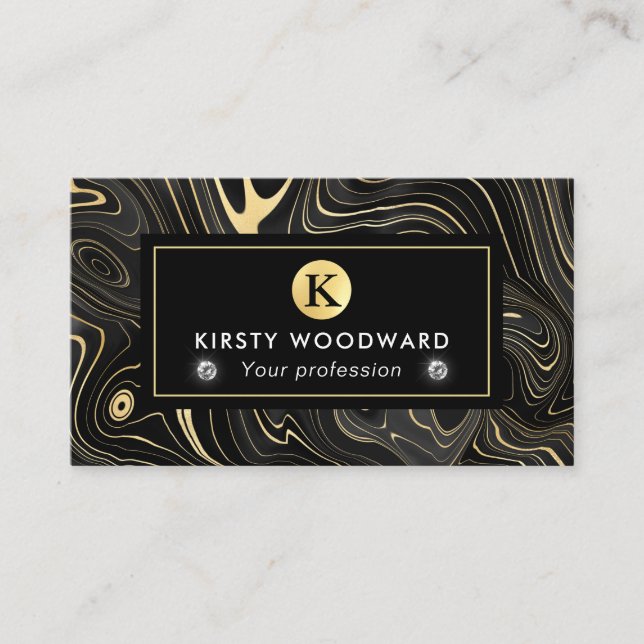 Tarjeta De Visita Elegantes Capas de Geode en Negro y Oro (Anverso)