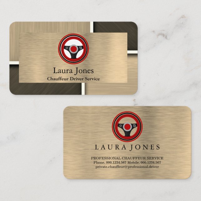 Tarjeta De Visita Elegantes capas de plata y bronce Chofer (Anverso / Reverso)