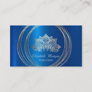 Tarjeta De Visita Elegantes círculos de oro modernos lotus azul metá