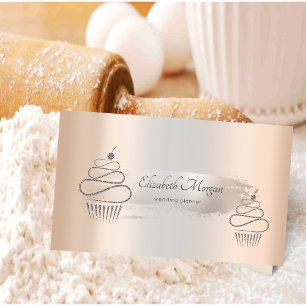 Tarjeta De Visita Elegantes Cupcakes Brillantes con Trazo de Pincel 