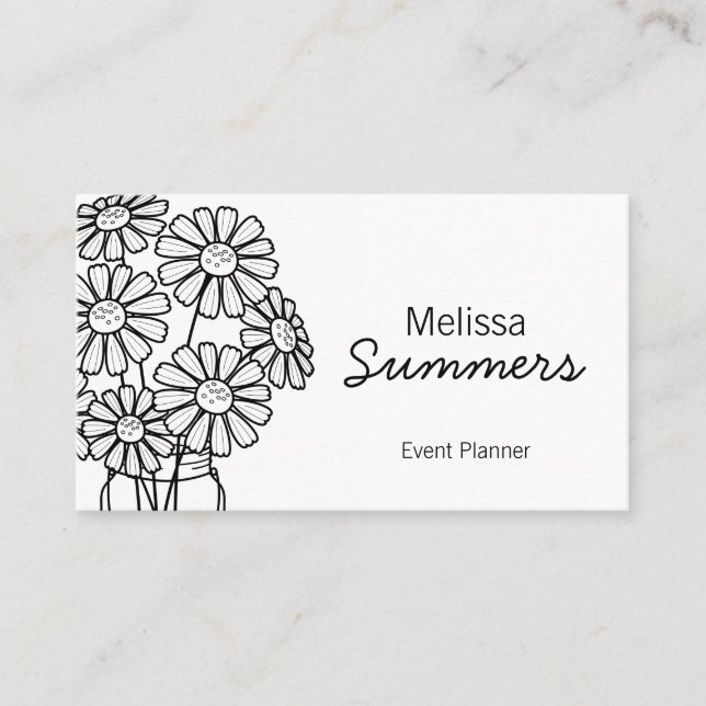 Tarjeta De Visita Elegantes daisies blancos florales en un Jar Mason (Anverso)